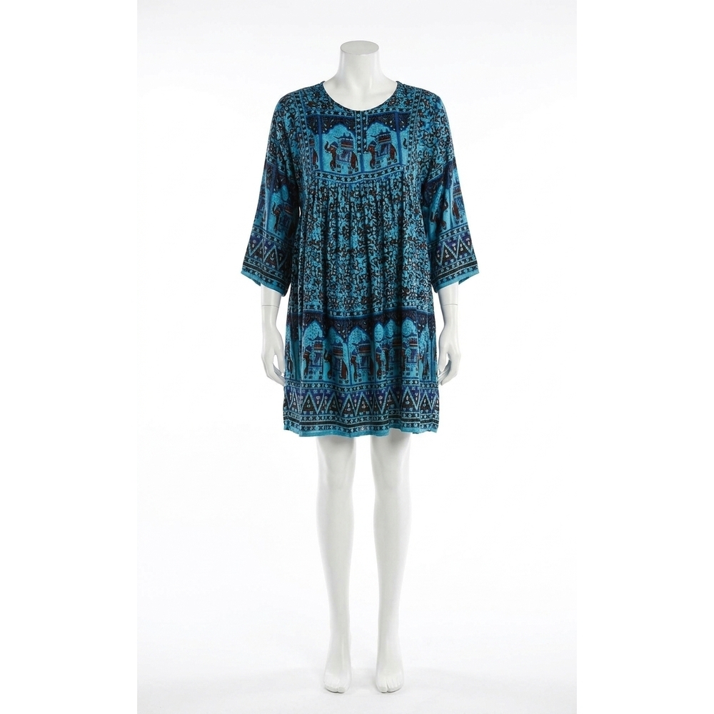 NEW VELZERA india print mini dress in blue